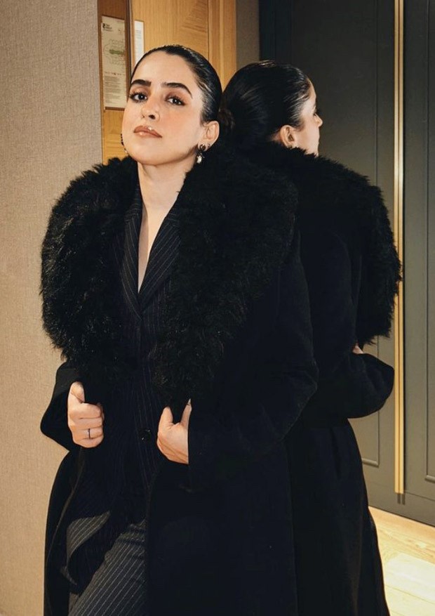 Sanya Malhotra’s black fur coat and pinstriped pant-suit is everything we need to warm us up 