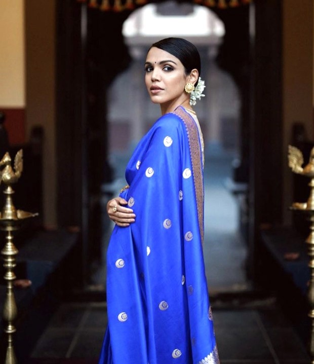Shriya Pilgaonkar looks like a dream in a blue saree with golden thread work by raw mango