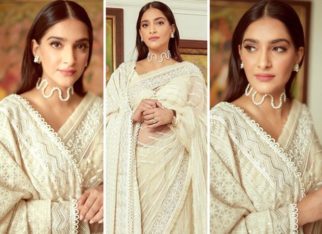 Sonam Kapoor’s white saree by Abu Jani Sandeep Khosla comes with the most exquisite pearl-encrusted drape