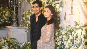 Alia Bhatt poses with Ayan Mukerji in a diamond embedded saree at Sidharth-Kiara’s reception