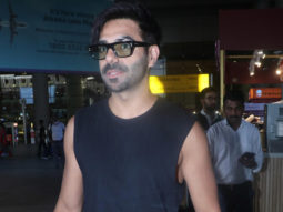 Aparshakti Khurrana donnes a black casual tshirt as he gets clicked at the airport