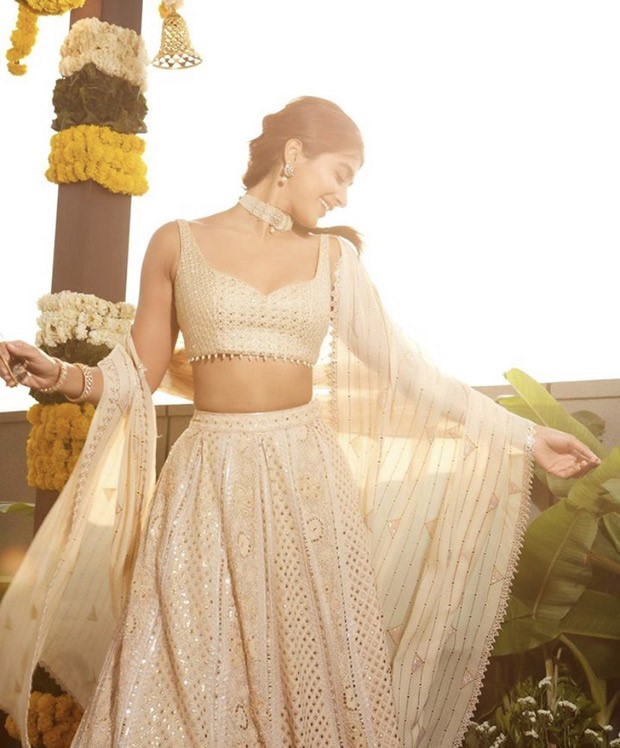 Pooja Hegde looks every bit of an ethnic diva in an ivory sequinned lehenga for her brother’s haldi ceremony 
