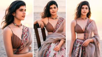 Sanjana Sanghi’s maroon and pastel blue lehenga is a calming solution for beach weddings