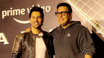 Varun Dhawan & Dinesh Vijan pose together for paps at Farzi screening