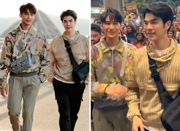 KinnPorsche stars and Thai actors Mile Phakphum and Apo Nnattawin enjoy their first day in Mumbai ahead of Dior 2023 show; fans greet them with cheers at the airport 