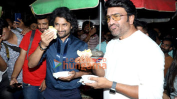 Photos: Nani and Sharad Kelkar enjoy eating vada pav during Dasara promotions
