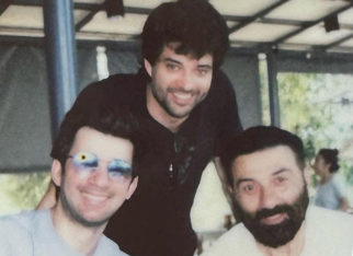 Sunny Deol and son Karan Deol visit debutant Rajveer Deol on the sets of his upcoming movie; see photo