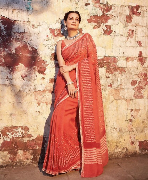 We could stop and stare at Dia Mirza in her gorgeous red block printed saree by Anavila for Bheed promotions
