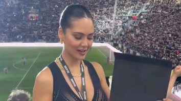 Esha Gupta looks elated as she receives her Juventus shirt