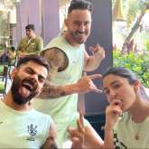 Anushka Sharma, Virat Kohli, and Faf du Plessis strike goofy pose, see picture