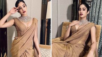 Janhvi Kapoor gives party style a traditional spin in a stunning beige corset saree by Tarun Tahiliani