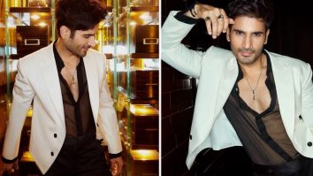 Karan Tacker turns up the heat at GQ Awards, strutting in style with a sheer black shirt and a suave white blazer designed by Kushal Shah