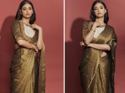 Keerthy Suresh in bronzed pleated saree is a sure shot showstopper