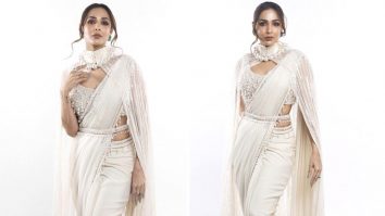 Malaika Arora adds a contemporary twist to her ethnic style quotient with a stunning cape saree embellished with pearls