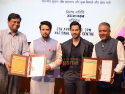 Photos: Varun Dhawan and I&B Minister Anurag Thakur snapped at National Media Centre in New Delhi