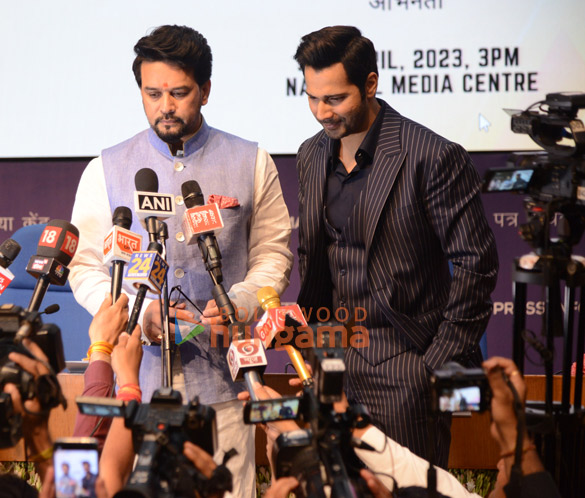 photos varun dhawan and ib minister anurag thakur snapped at national media centre in new delhi 6