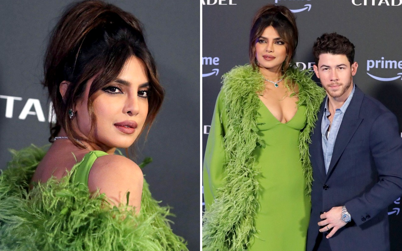 Priyanka Chopra goes for the drama in green feather-embellished Valentino gown with heels for Citadel premiere in Rome; Nick Jonas goes 'damn' - Vimarsana News