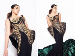 Rashmika Mandanna in structured black and gold corset gown by Falguni & Shane Peacock made sure she was the star of the night at NMACC