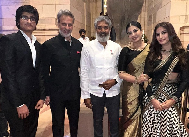 Raveena Tandon poses with S.S. Rajamouli as she receives the prestigious Padma Shri award