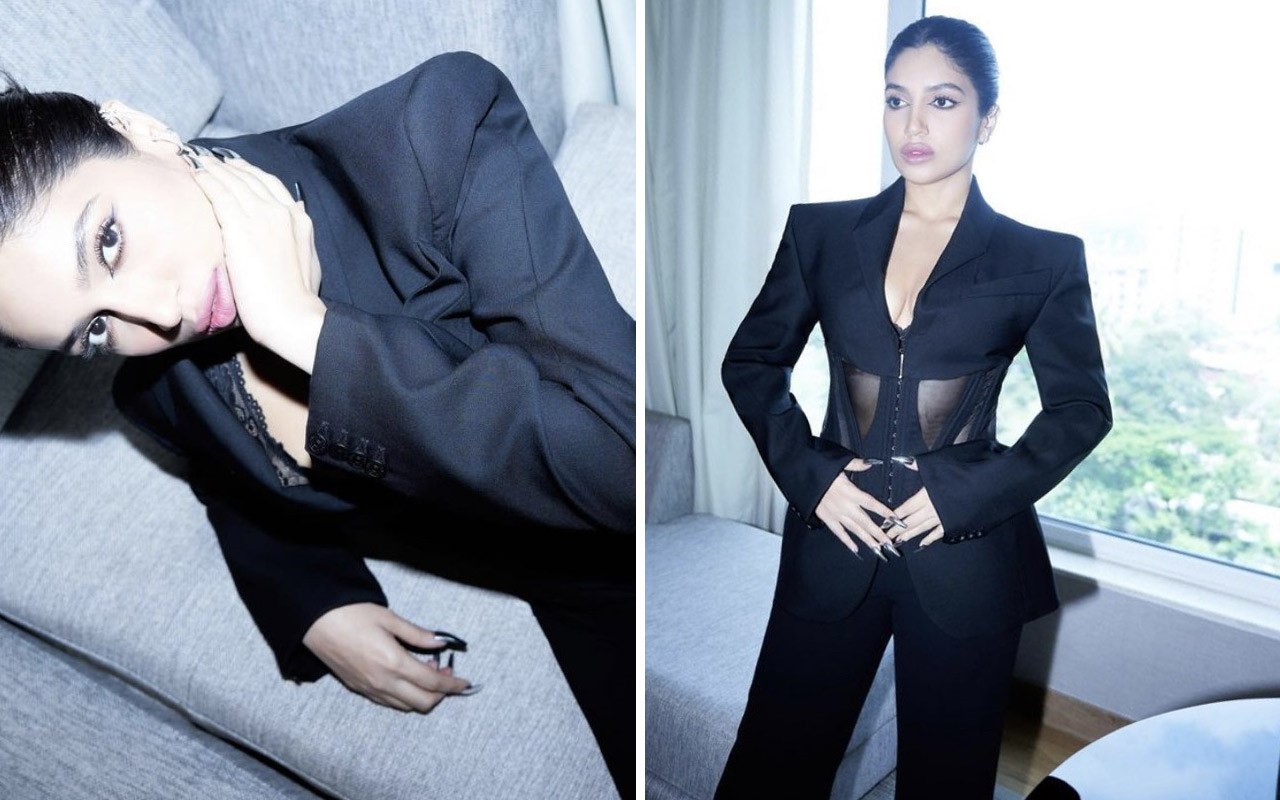 Bhumi Pednekar slays in a bold and daring black corset pantsuit by HM X Mugler, exuding power and sophistication : Bollywood News