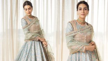 Kriti Sanon steals hearts at the Adipurush trailer launch in a mesmerizing ice-blue embellished kurta by Rimple and Harpreet