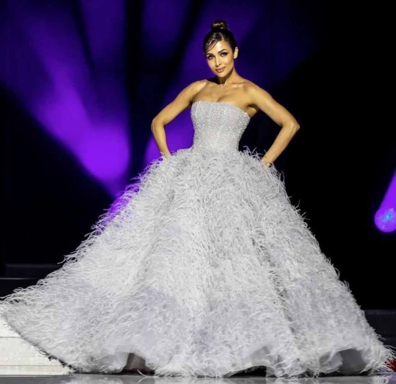 Malaika Arora set the runway ablaze in silver feather gown leaving us in awe