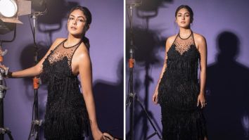Mrunal Thakur amps up the glamour quotient in a stunning black beaded fringe dress