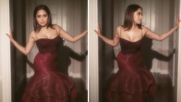 Nushrratt Bharuccha sets the style bar high in Geisha Designs’ maroon ruffled gown
