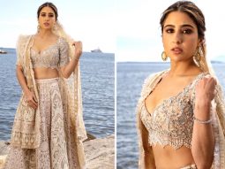 Sara Ali Khan is a regal vision in beige embellished lehenga by Abu Jani-Sandeep Khosla at her Cannes 2023 debut
