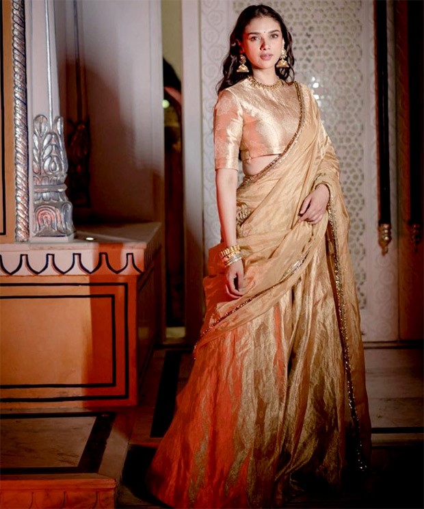 Aditi Rao Hydari exudes a royal charm in golden lehenga by Raw Mango