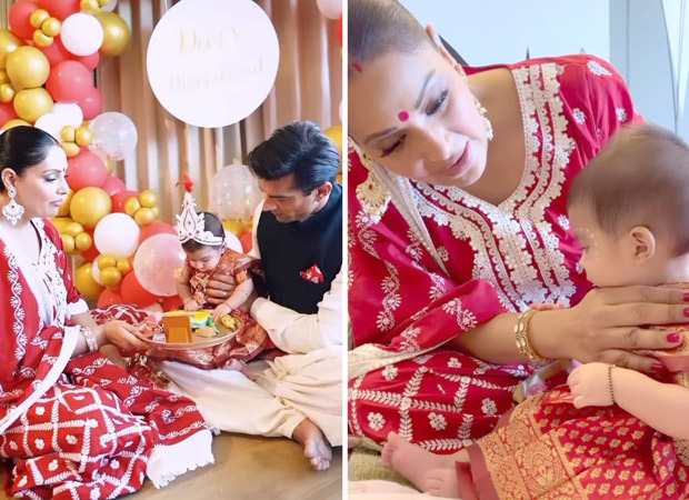 Bipasha Basu and Karan Singh Grover's daughter Devi looks adorable in red saree for her “Mukhe Bhaat” ceremony; watch video