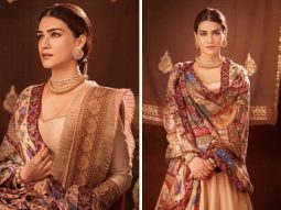 Kriti Sanon exudes ethnic diva royalty vibes in a stunning beige anarkali ensemble capped with a shawl drawn from the Ramayana