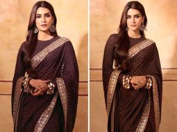 Kriti Sanon radiates elegance and enigma in brown saree by Arpita Mehta at the Adipurush final trailer launch event
