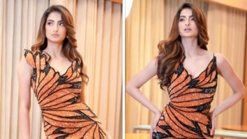 Palak Tiwari looks mesmerising as ever in a beautiful in black and orange butterfly gown