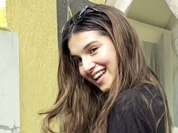 Tara Sutaria poses with a cute pup as she gets clicked