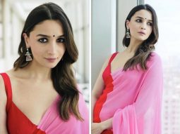 Alia Bhatt flings a spell of colours with her colour-blocked saree as she arrives in Kolkata for the Rocky Aur Rani Kii Prem Kahaani promotions