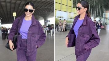 Deepika Padukone nails airport fashion yet again in purple corduroy jacket and pants with a luxe Louis Vuitton handbag
