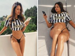Esha Gupta in football jersey and a bikini thong bottom sets the temperature soaring