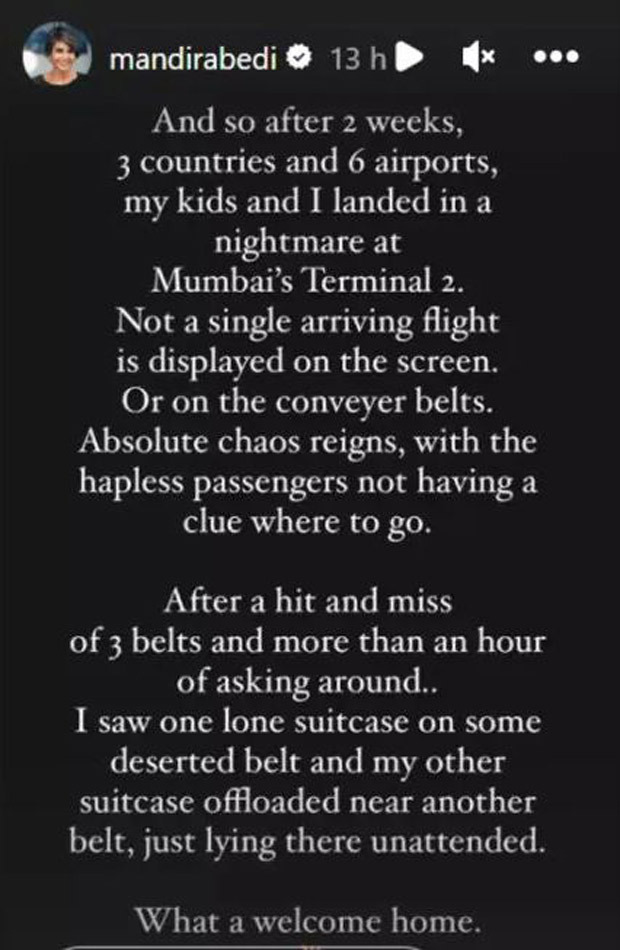 Mandira Bedi, Mumbai Terminal 2'deki kaotik deneyimini paylaşıyor;  buna 