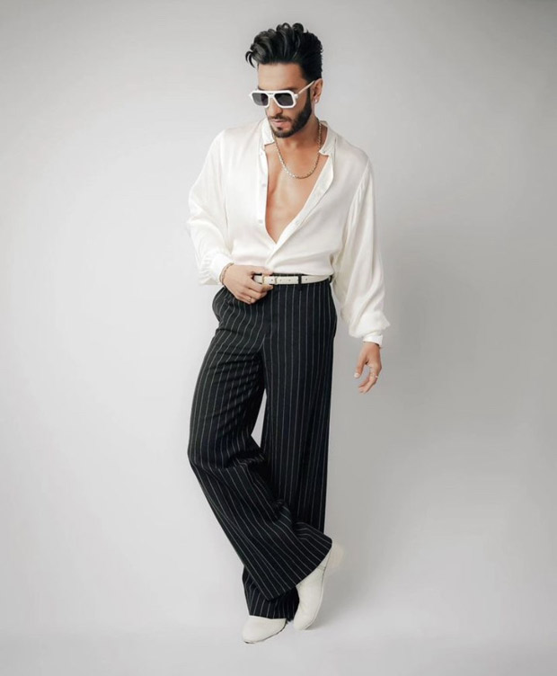 Ranveer Singh strikes a perfect balance in monochrome in white shirt and black pinstriped trousers for Rocky Aur Rani Kii Prem Kahaani promotions