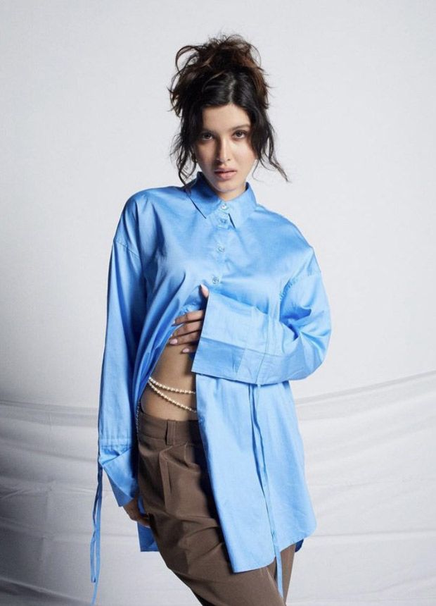 Shanaya Kapoor sets a trendy tone in blue satin shirt and brown pants for AJIO's ad campaign