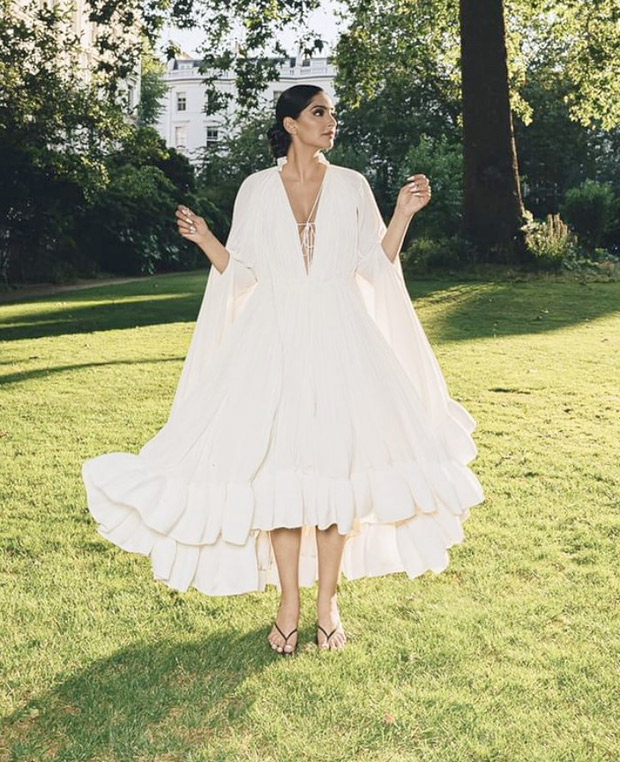 Sonam kapoor’s summer spirit is soaring high in a long white ruffle dress worth Rs.3.84 Lakh 