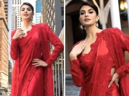 Jacqueline Fernandez attends the Independence Day parade in New York looking as ethereal as possible in a stunning red organza saree