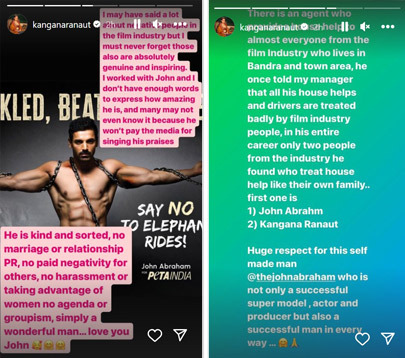 Kangana Ranaut lauds John Abrahm; says, “He won't pay the media for singing his praises”