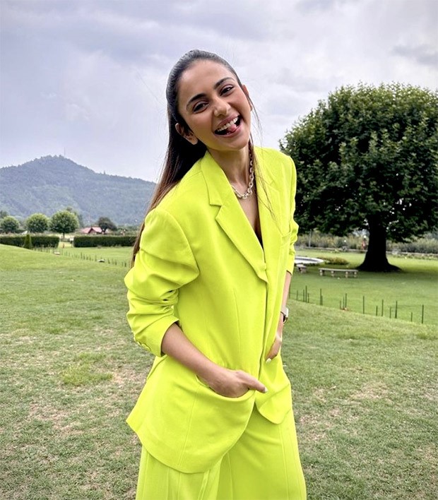 Rakul Preet Singh dishes out some boss lady vibes in her neon pantsuit gracing the serenity of Kashmir