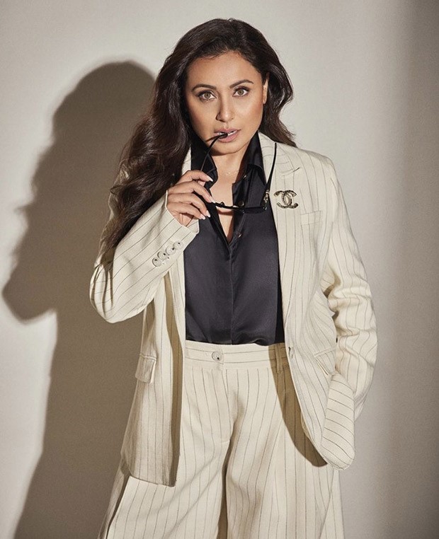 Rani Mukerji gives a bold spin to power dressing in a ME+EM pinstriped pantsuit as she attends the IFF Melbourne