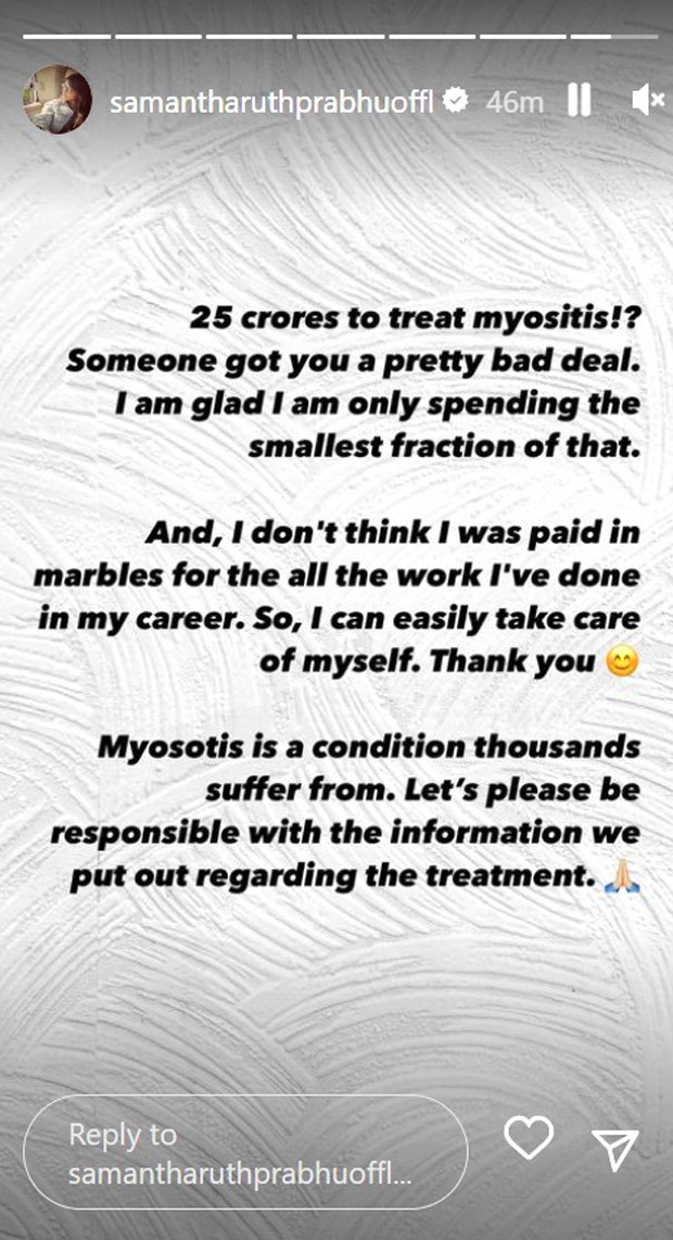 Samantha Ruth Prabhu addresses Myositis treatment rumours; says, “I can easily take care of myself”