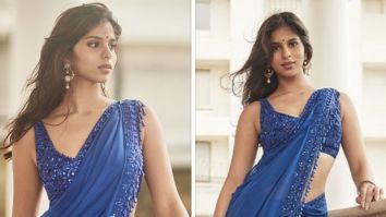 Suhana Khan adds her touch of glam in blue saree by Arpita Mehta for Aaliyah Kashyap’s engagement
