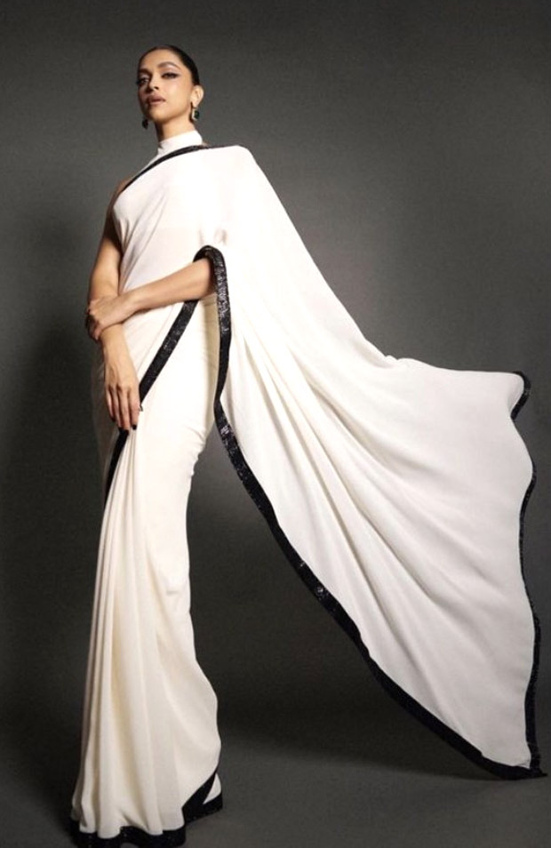 Deepika Padukone’s white encrusted saree fused with a halter neck blouse looks chic in a whole new way