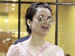 Kangana Ranaut looks pretty in a pink saree at the airport